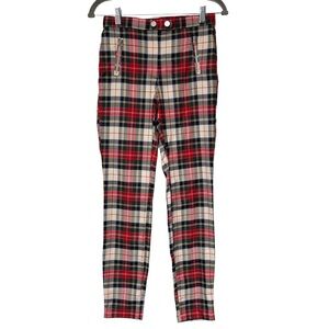 {H&M} Tartan Buffalo Holiday Plaid Moto Style Skinny Leggings Pants
